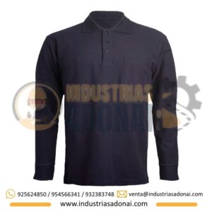 Polo con Cuello Camisero Manga Larga Azul Marino