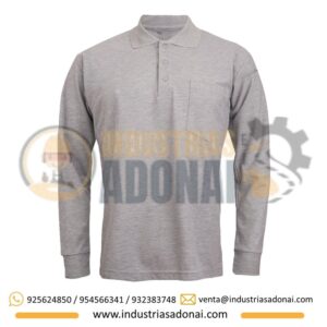 Polo con Cuello Camisero Manga Larga Plomo