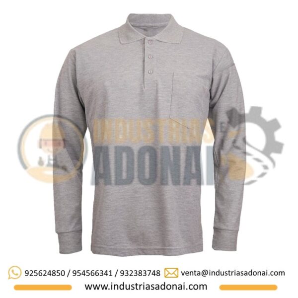 Polo con Cuello Camisero Manga Larga Plomo